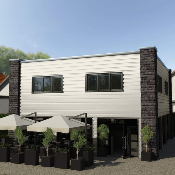 Trapezblech T35M Reinweiß als Wandverkleidung an einem modernen Gebäude