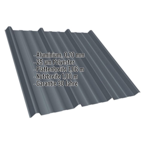 Trapezblech T45/333MD Aluminium 0,70 mm Anthrazitgrau mit eingeblendeten Eckdaten