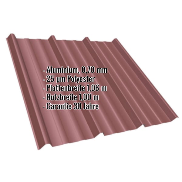 Trapezblech T45/333MD Aluminium 0,70 mm Rotbraun, mit eingeblendeten Eckdaten