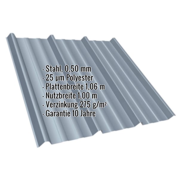 Trapezblech T45/333MD Fehgrau, 0,50 mm Stahl, mit eingeblendeten Eckdaten