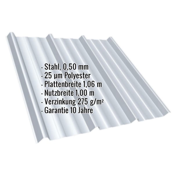 Trapezblech T45/333MD Lichtgrau RAL 7035, 0,50 mm, mit eingeblendeten Eckdaten