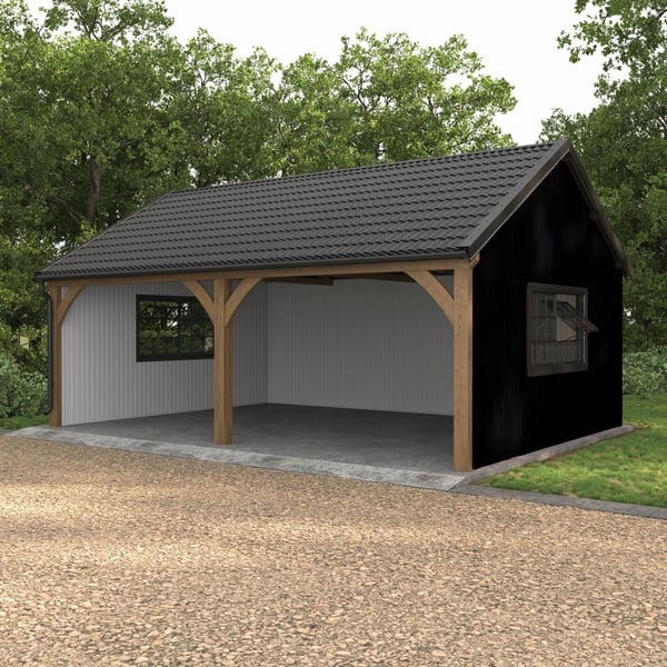 Trapezblech T7M Wand 0,50 mm Schwarz PURMAT® an einem Carport mit Holzkonstruktion