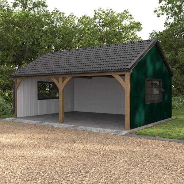 Carport mit Trapezblech T7M Wand Moosgrün, 0,50 mm Stahl, als Seitenverkleidung