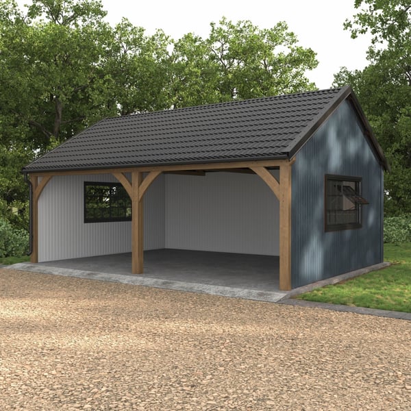 Trapezblech T7M Fehgrau an einer Garage mit Holzkonstruktion, Anwendungsbeispiel