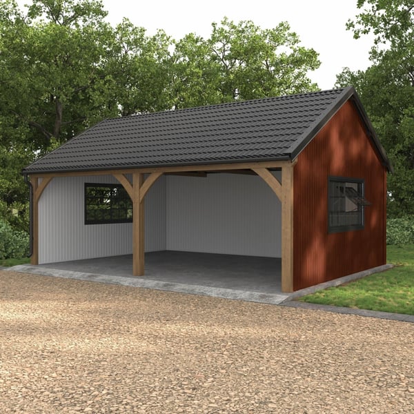 Anwendungsbeispiel: Carport mit Wandverkleidung aus Trapezblech T7M Kupferbraun RAL 8004