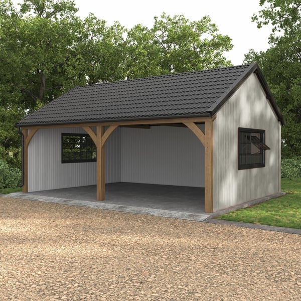 Trapezblech T7M Wand, Grauweiß RAL 9002, 0,63 mm, als Wandverkleidung an einem Carport