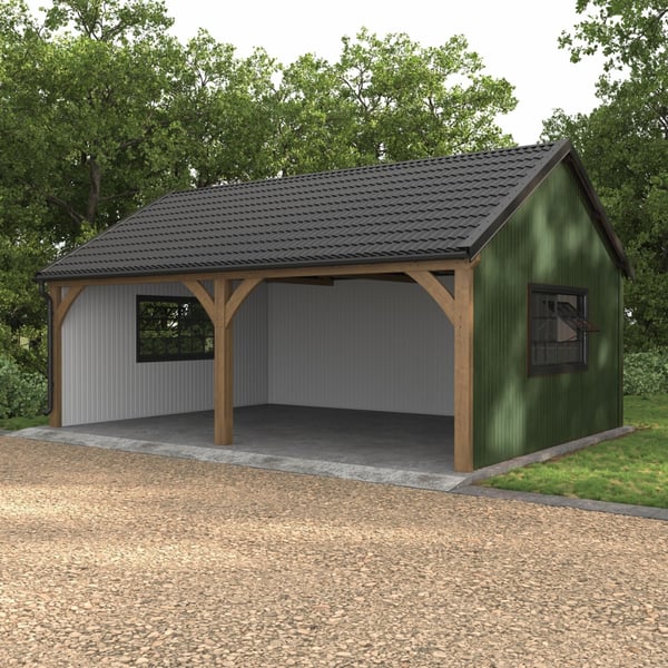 Trapezblech T7M Wand Resedagrün 0,75 mm als Verkleidung einer Garage mit Holzkonstruktion