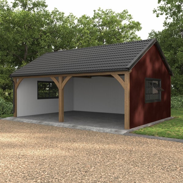 Carport mit Trapezblech T7M Wand Rotbraun RAL 8012, 0,75 mm, an der Seitenwand