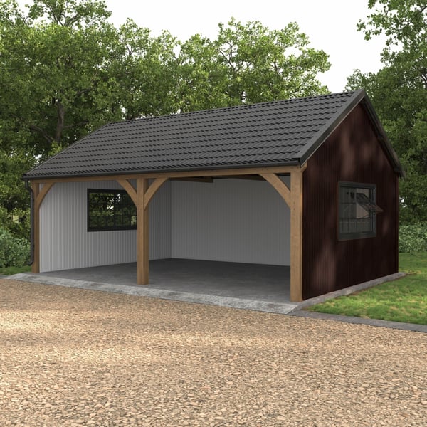 Carport mit Trapezblech T7M Wand Schokoladenbraun an der Seitenwand, Anwendungsbeispiel