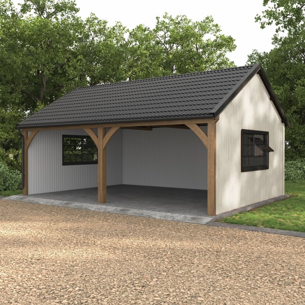 Carport mit Seitenwand aus Trapezblech T7M in Reinweiß RAL 9010, 0,75 mm Stahl