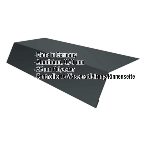 Traufenblech Aluminium anthrazitgrau, 0,70 mm, mit eingeblendeten Produktmerkmalen