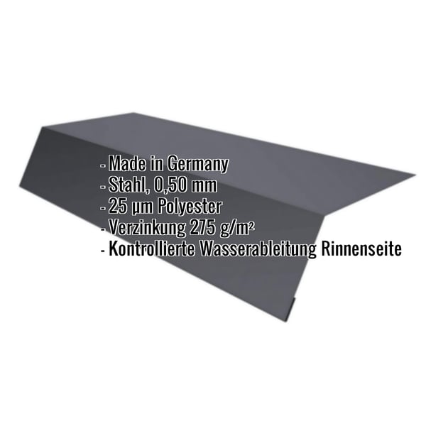Traufenblech Graphitgrau RAL 7024, 0,50 mm Stahl, mit eingeblendeten Eckdaten