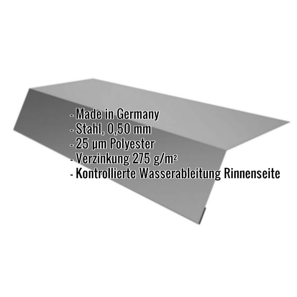 Traufenblech Graualuminium RAL 9007, 0,50 mm Stahl, mit eingeblendeten Eckdaten