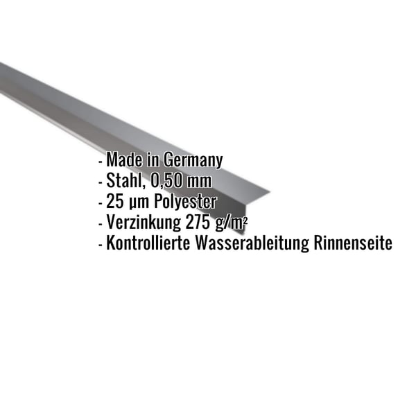 Traufenblech Anthrazitgrau RAL 7016, 0,50 mm Stahl, mit eingeblendeten Eckdaten