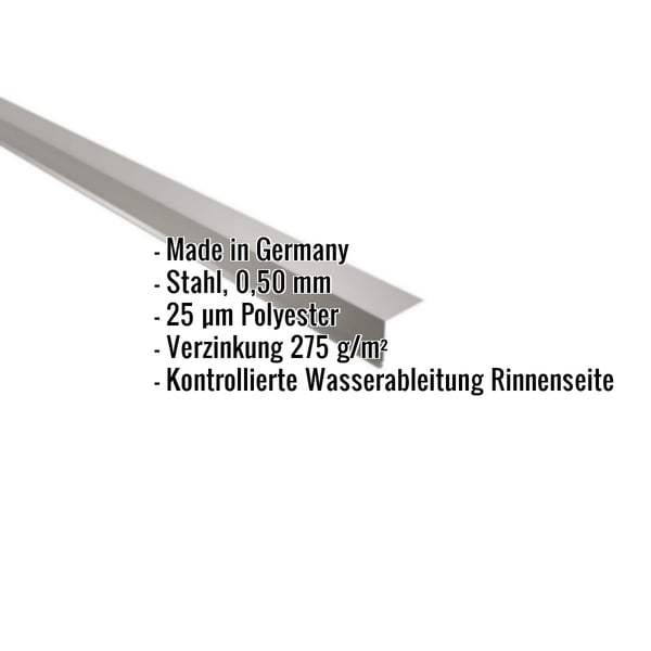 Traufenblech Graualuminium RAL 9007, 0,50 mm Stahl, mit eingeblendeten Eckdaten