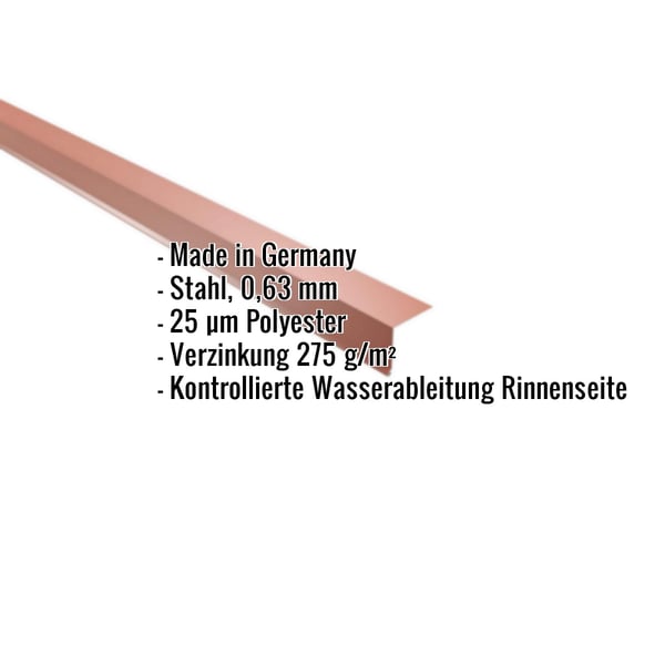Traufenblech Kupferbraun RAL 8004, 0,63 mm Stahl, mit eingeblendeten Produktdetails
