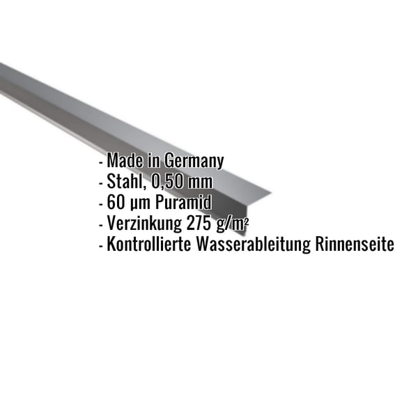 Traufenblech Anthrazitgrau 0,50 mm Stahl mit Puramid Beschichtung, Eckdaten eingeblendet