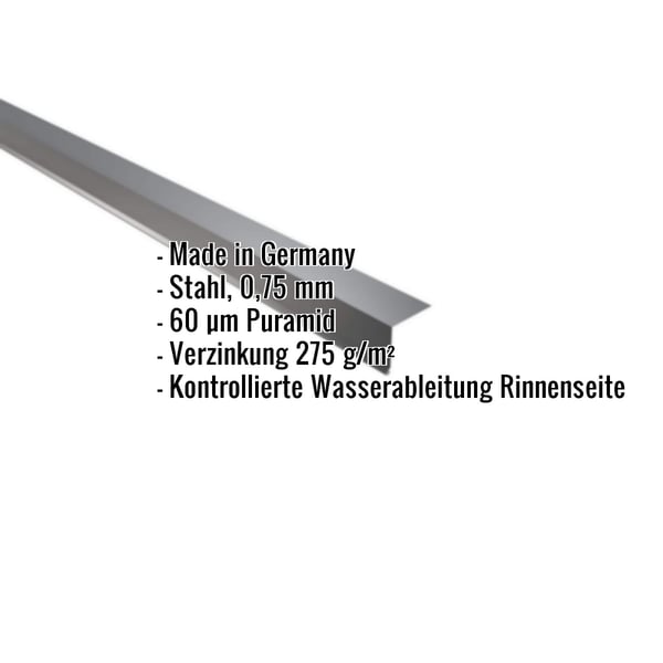 Traufenblech Anthrazitgrau 0,75 mm Stahl mit Puramid Beschichtung, Eckdaten eingeblendet