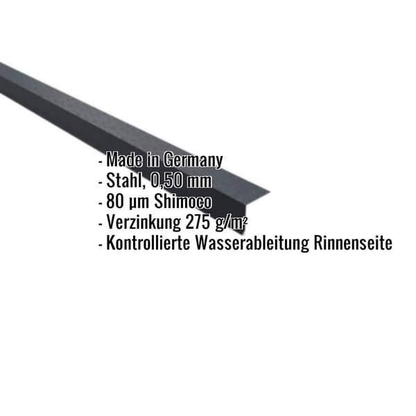 Traufenblech Anthrazitgrau RAL 7016, 0,50 mm Stahl, mit eingeblendeten Eckdaten