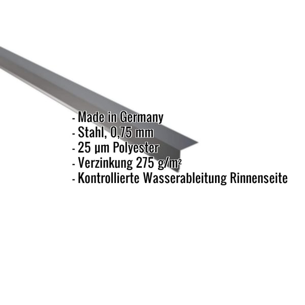 Traufenblech Anthrazitgrau RAL 7016, 0,75 mm Stahl, mit eingeblendeten Eckdaten