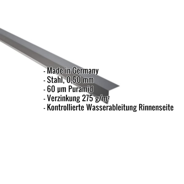 Traufenblech Anthrazitgrau, 0,50 mm Stahl, mit Puramid Beschichtung und Eckdaten-Einblendung