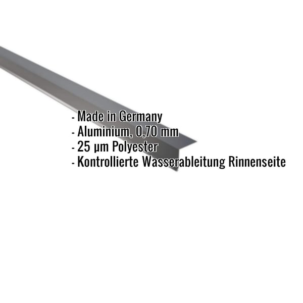 Traufenblech Aluminium Anthrazitgrau RAL 7016, 0,70 mm, mit eingeblendeten Eckdaten