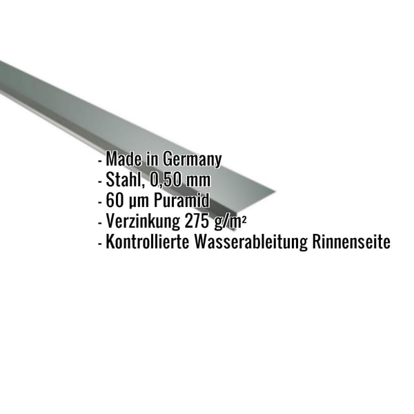 Traufenblech Stahl 0,50 mm Puramid beschichtet, mit eingeblendeten Eckdaten
