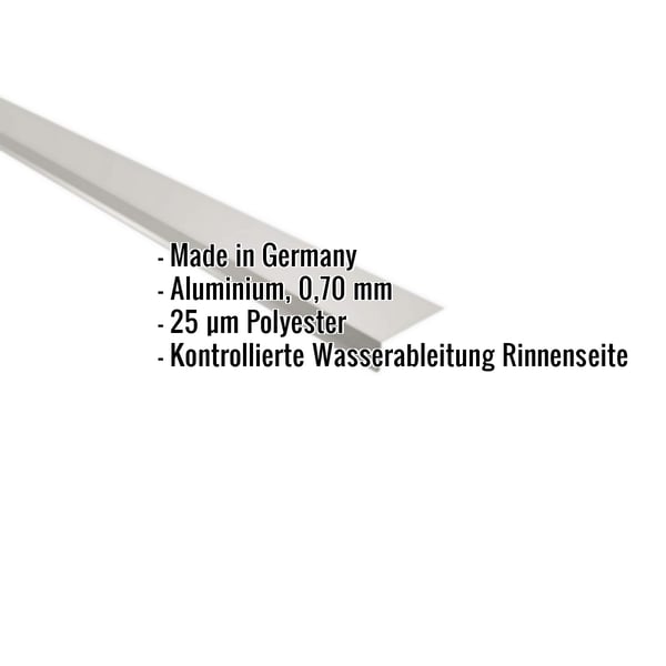 Traufenblech Aluminium Weißaluminium RAL 9006, 0,70 mm, mit eingeblendeten Eckdaten