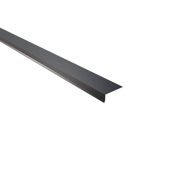 Traufenblech Anthrazitgrau RAL 7016 aus 0,50 mm Stahl, schraeg von oben auf weissem Hintergrund