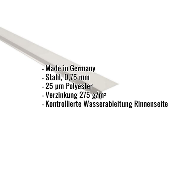 Traufenblech Grauweiß RAL 9002 aus Stahl 0,75 mm, Polyester 25 µm, mit eingeblendeten Eckdaten