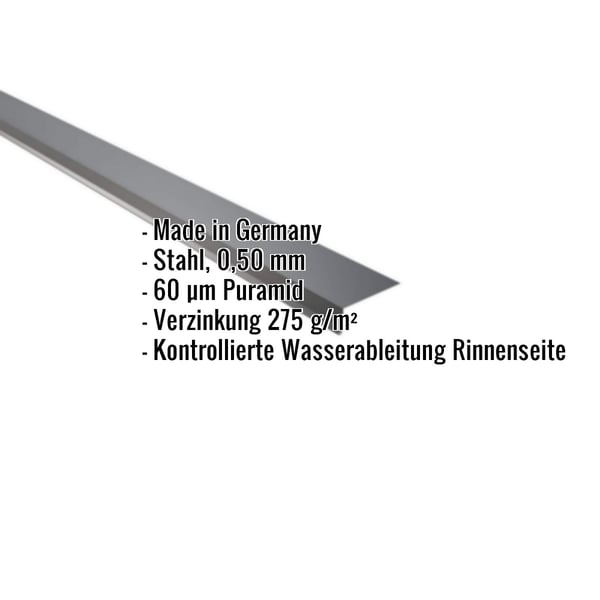 Traufenblech Anthrazitgrau 0,50 mm mit Puramid Beschichtung, Eckdaten eingeblendet