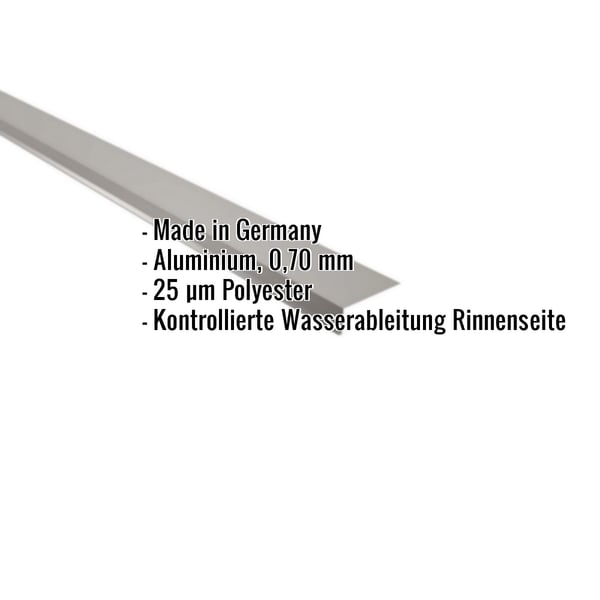Traufenblech Aluminium Graualuminium mit eingeblendeten Eckdaten zu Material, Staerke und Beschichtung