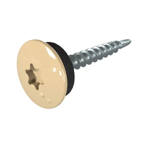 Verzinkte Schraube mit Ahorn-farbenem Kopf und Dichtung, Torx-Antrieb, fuer Tiefsicke auf Holzkonstruktion