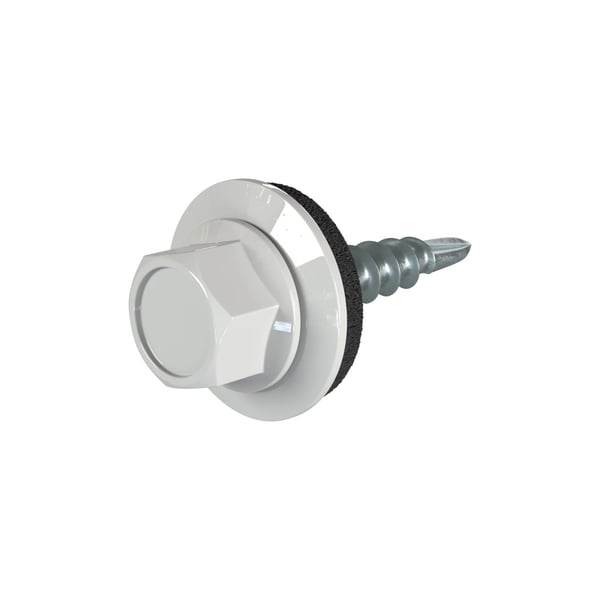 Verzinkte Schraube Weckman RAL 9006 mit Sechskantkopf und Dichtscheibe, freigestellt