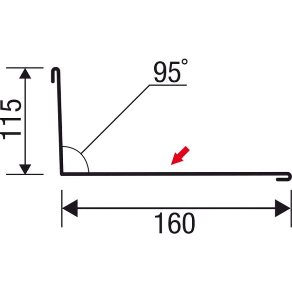 Technische Zeichnung Wandanschluss 160x115 mm, 95 Grad Winkel