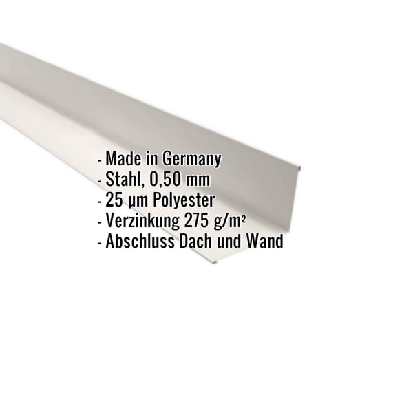 Wandanschluss aus Stahl, Reinweiß RAL 9010, mit eingeblendeten Produktdetails