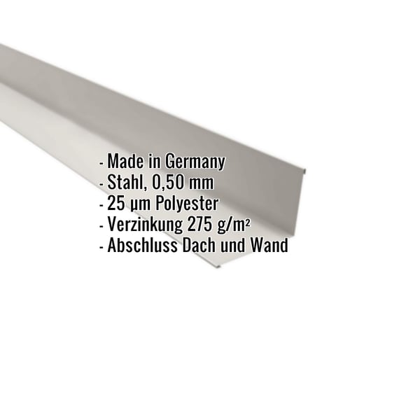 Wandanschluss Grauweiß RAL 9002 aus Stahl 0,50 mm, 25 µm Polyester, mit Eckdaten Made in Germany, Verzinkung