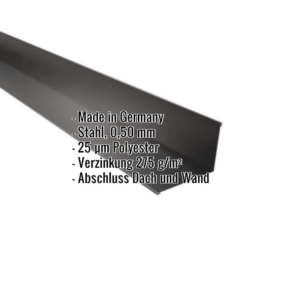 Wandanschluss Tiefschwarz RAL 9005, 0,50 mm Stahl, mit eingeblendeten Eckdaten