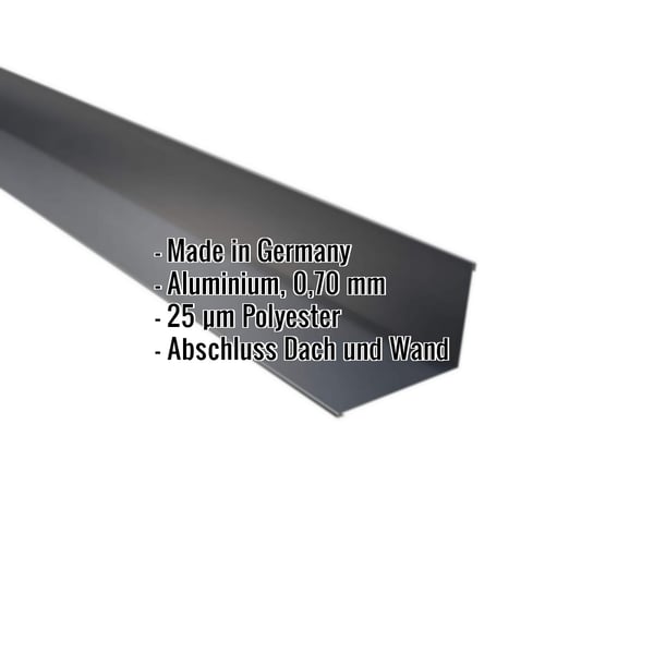 Wandanschluss Aluminium Anthrazitgrau RAL 7016, 0,70 mm, mit eingeblendeten Eckdaten