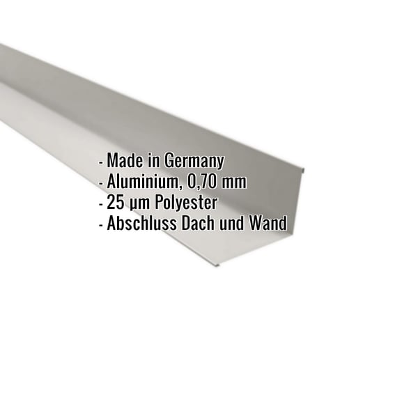 Wandanschluss aus Aluminium, Weißaluminium RAL 9006, mit eingeblendeten Eckdaten