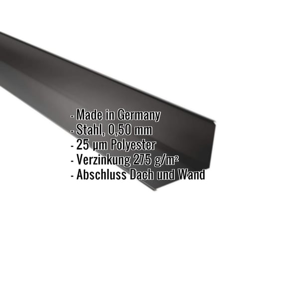 Wandanschluss Tiefschwarz RAL 9005, 0,50 mm Stahl, mit eingeblendeten Eckdaten
