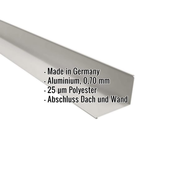 Wandanschluss Aluminium RAL 9006, 0,70 mm mit eingeblendeten Eckdaten Made in Germany