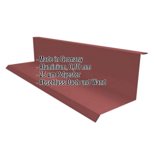 Wandanschluss Typ 1 Aluminium 0,70 mm Rotbraun RAL 8012 mit eingeblendeten Eckdaten