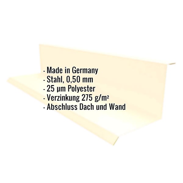 Wandanschluss Typ 1 Hellelfenbein RAL 1015, Stahl 0,50 mm, 25 µm Polyester, Eckdaten eingeblendet