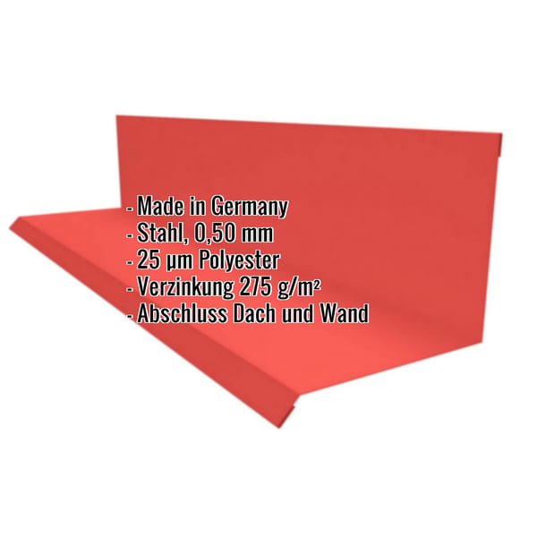 Wandanschluss Typ 2, Korallenrot RAL 3016, Stahl 0,50 mm, mit eingeblendeten Eckdaten