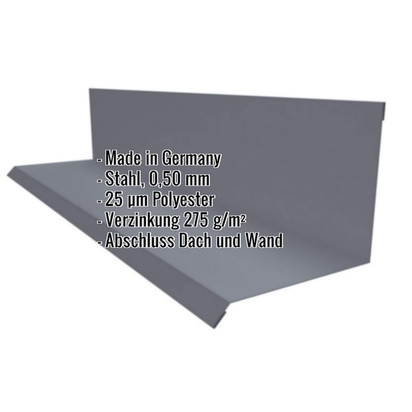 Wandanschluss Typ 2 Graphitgrau RAL 7024, Stahl 0,50 mm, mit eingeblendeten Eckdaten