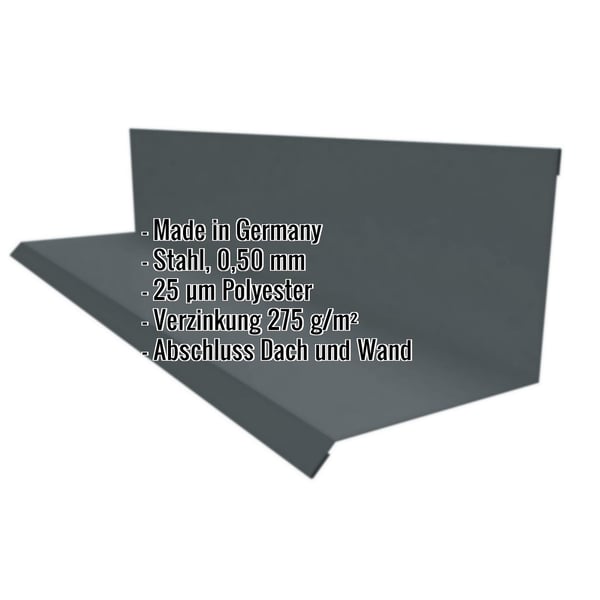 Wandanschluss Typ 2, Anthrazitgrau RAL 7016, Stahl 0,50 mm, mit eingeblendeten Eckdaten
