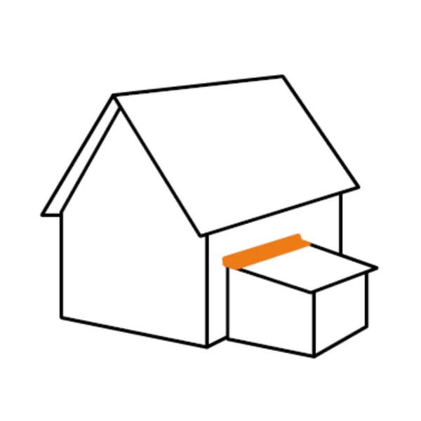 Anwendungsbeispiel: Schematische Zeichnung eines Hauses mit Wandanschluss an Anbau