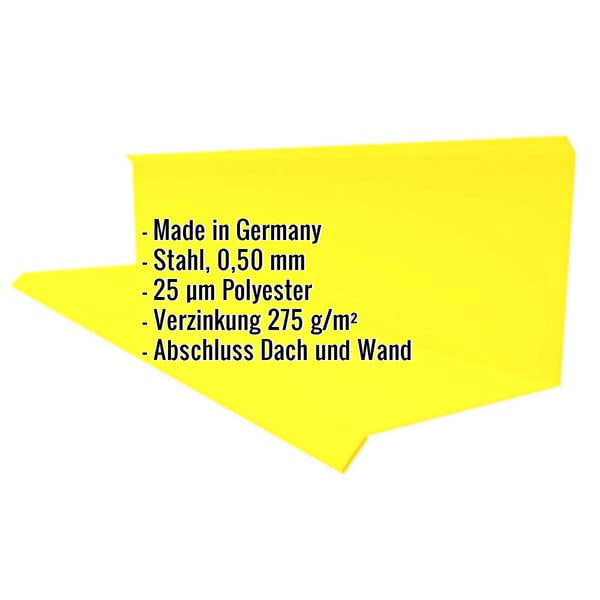 Wandanschluss Typ 3 Rapsgelb mit eingeblendeten Eckdaten zu Material, Staerke und Beschichtung