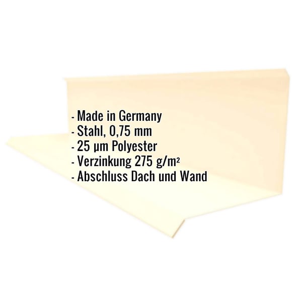 Wandanschluss Typ 3 aus Stahl 0,75 mm in Hellelfenbein, mit eingeblendeten Produktdetails